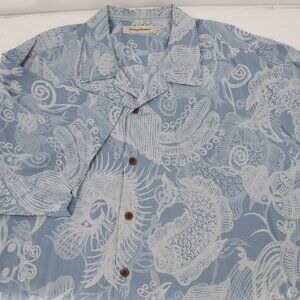 Tommy Bahama Hawaiian Shirt Mens 2XL Silk fish shrimp seafood print loop collar